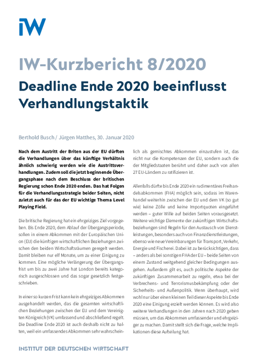 Deadline Ende 2020 beeinflusst Verhandlungstaktik