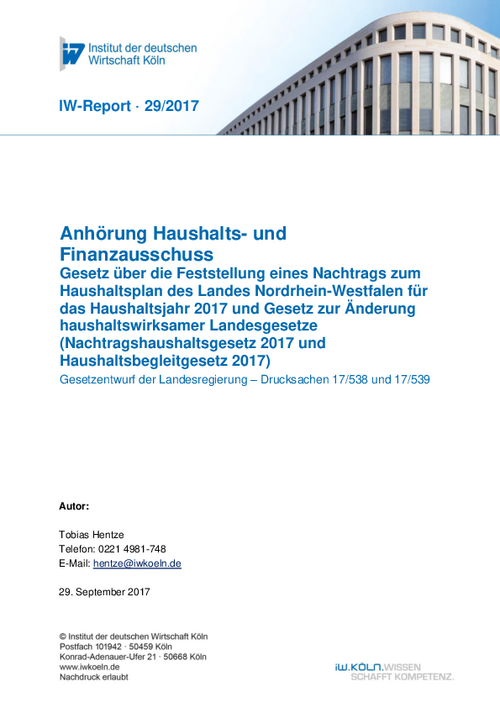 Gesetz über die Feststellung eines Nachtrags zum Haushaltsplan des Landes Nordrhein-Westfalen für das Haushaltsjahr 2017