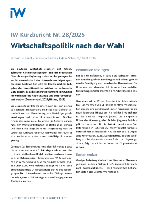 Wirtschaftspolitik nach der Wahl