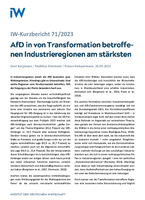 AfD in von Transformation betroffenen Industrieregionen am stärksten