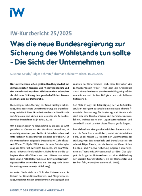 Was die neue Bundesregierung zur Sicherung des Wohlstands tun sollte – Die Sicht der Unternehmen
