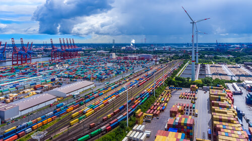 Panorama aerial view harbor Hamburg container Panorama aerial view harbor Hamburg container
