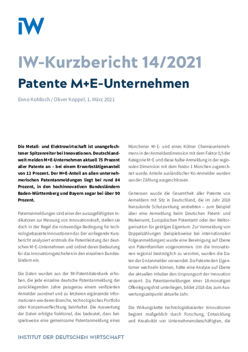 Patente M+E-Unternehmen