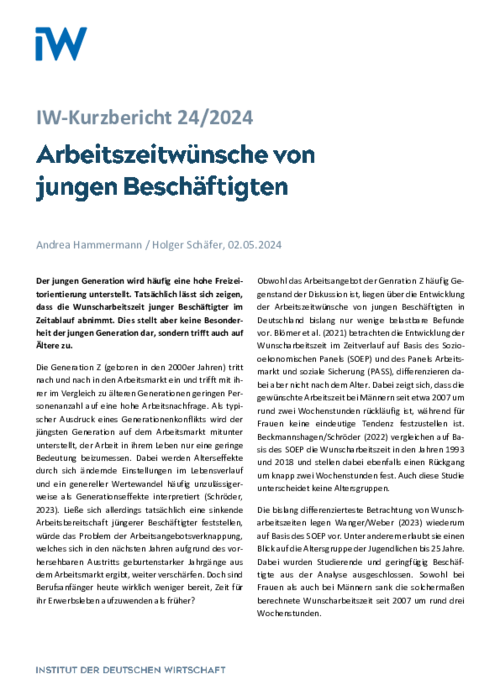 Arbeitszeitwünsche von jungen Beschäftigten