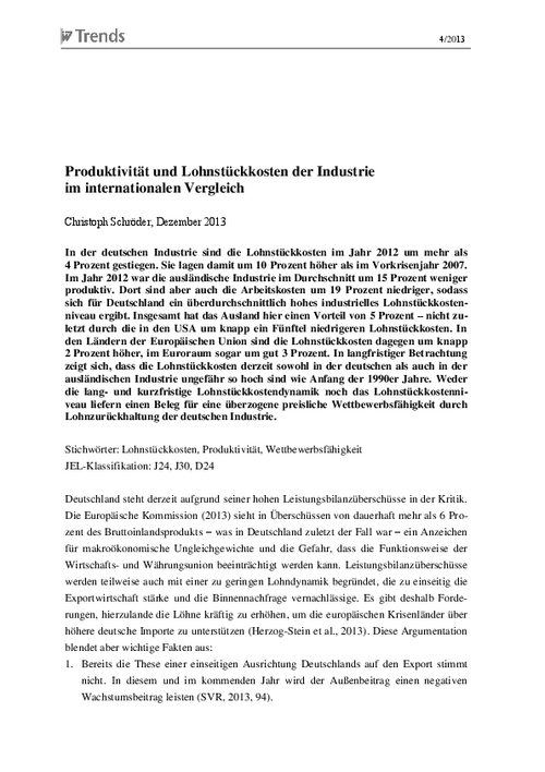 An International Comparison of Industrial Productivity and Unit Labour Costs