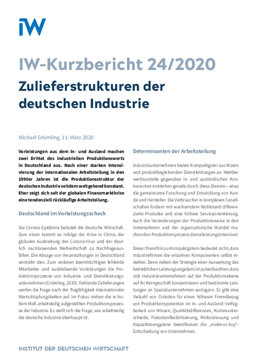 Zulieferstrukturen der deutschen Industrie