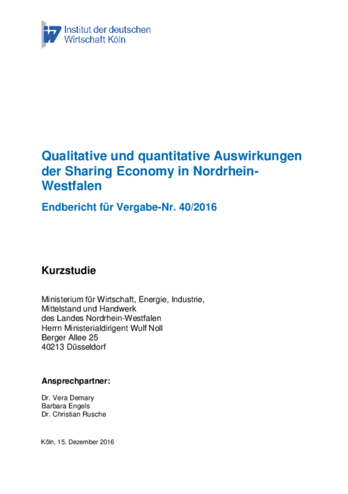 Qualitative und quantitative Auswirkungen der Sharing Economy in Nordrhein-Westfalen