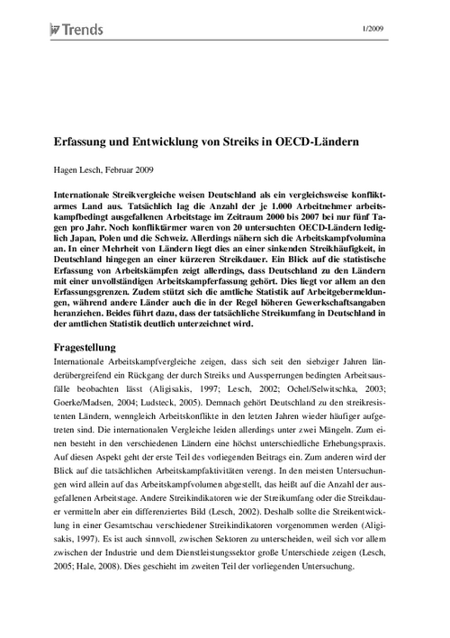 Erfassung und Entwicklung von Streiks in OECD-Ländern