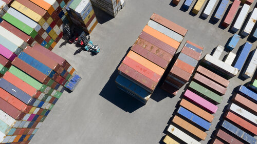Large Group of Cargo Containers, Aerial View