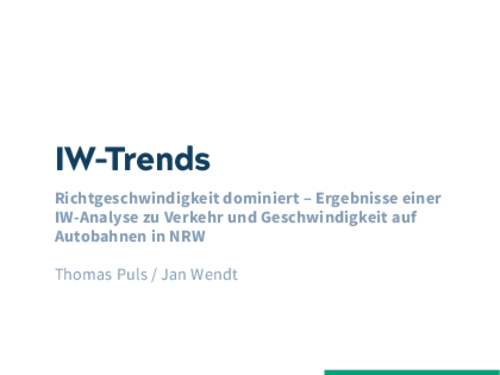 The Results of an IW Analysis of Traffic and Speed on Motorways in North Rhine-Westphalia
