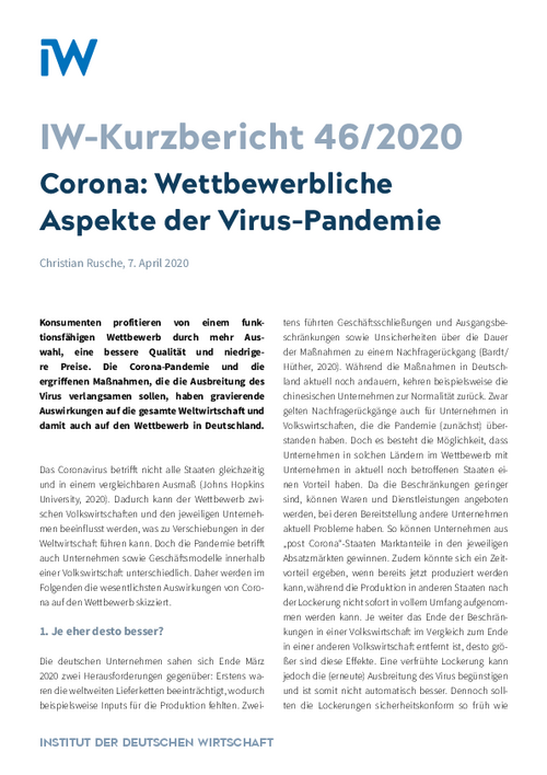 Wettbewerbliche Aspekte der Virus-Pandemie