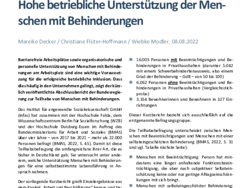 Hohe betriebliche Unterstützung der Menschen mit Behinderungen