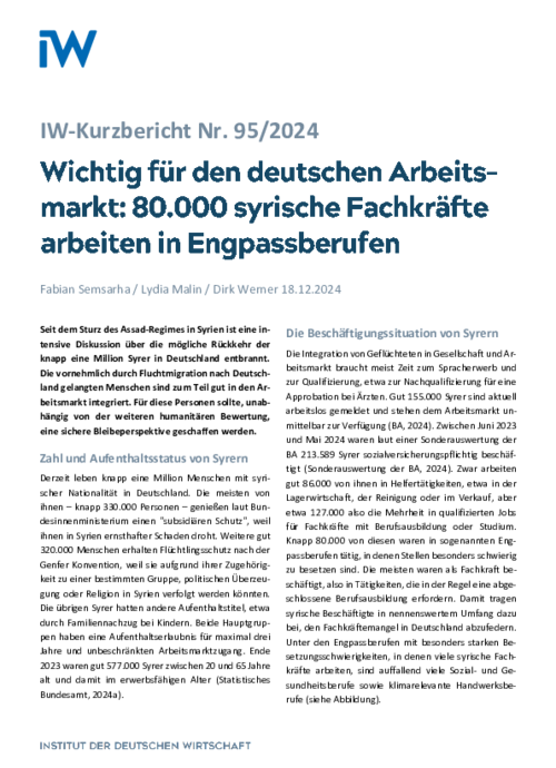 80.000 syrische Fachkräfte arbeiten in Engpassberufen