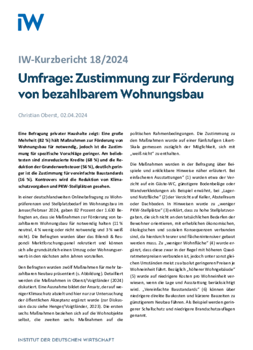 Zustimmung zur Förderung von bezahlbarem Wohnungsbau