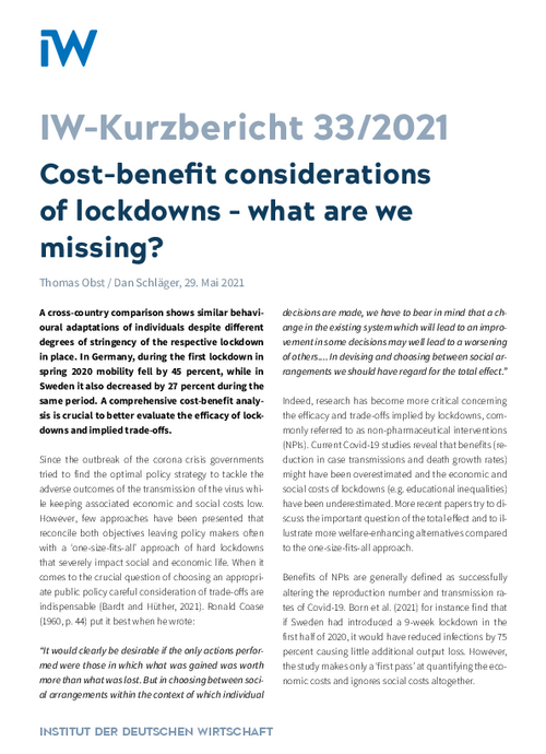 Cost-benefit considerations of lockdowns – what are we missing?