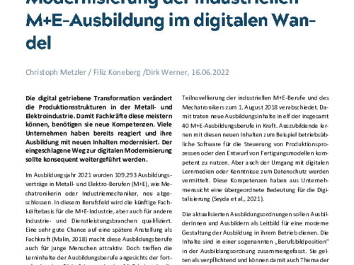 Modernisierung der industriellen M+E-Ausbildung im digitalen Wandel
