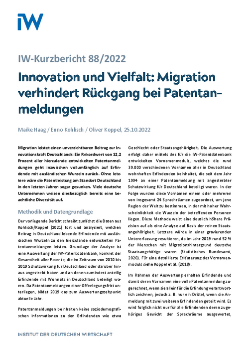 Migration verhindert Rückgang bei Patentanmeldungen