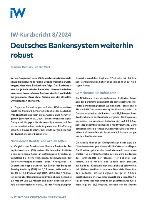 Deutsches Bankensystem weiterhin robust