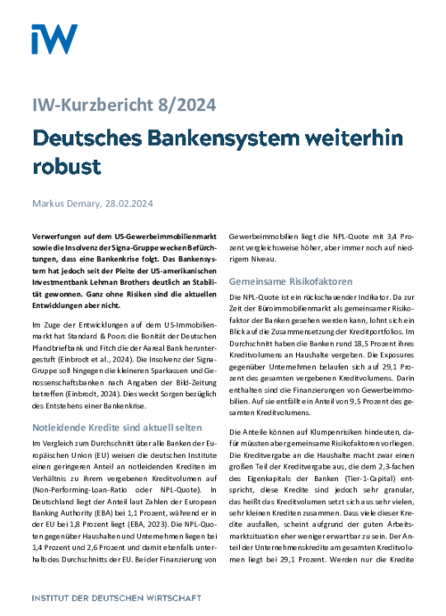 Deutsches Bankensystem weiterhin robust