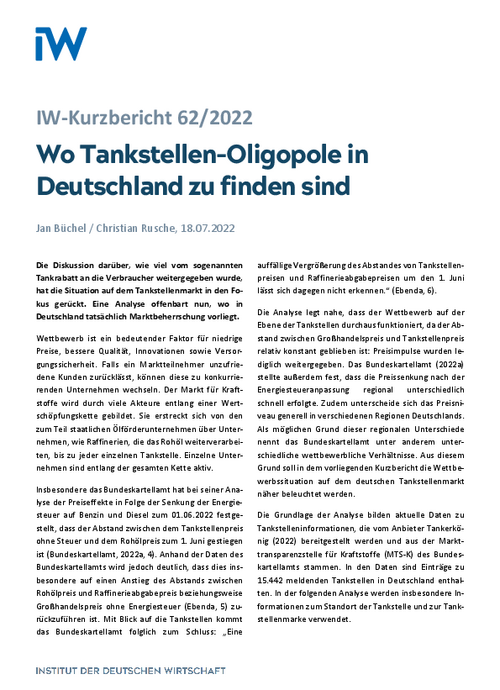 Wo Tankstellen-Oligopole in Deutschland zu finden sind