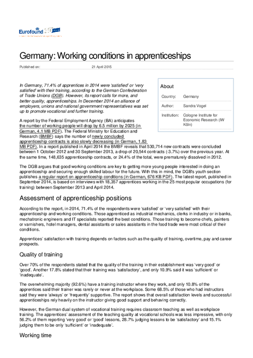 Working conditions in apprenticeships