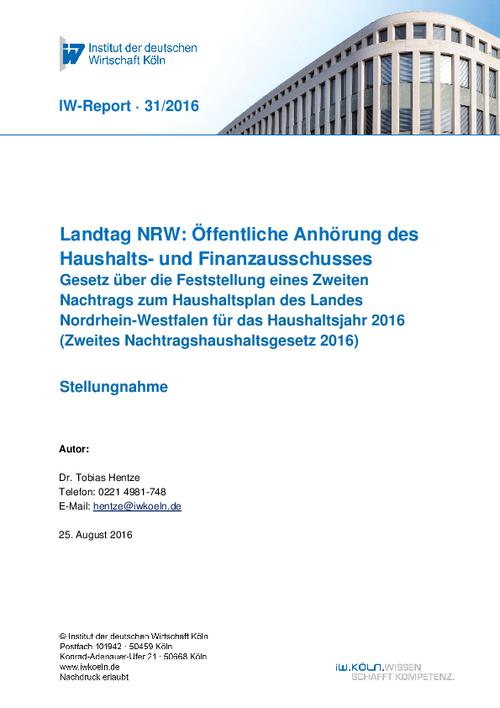 Gesetz über die Feststellung eines Zweiten Nachtrags zum Haushaltsplan des Landes Nordrhein-Westfalen für das Haushaltsjahr 2016