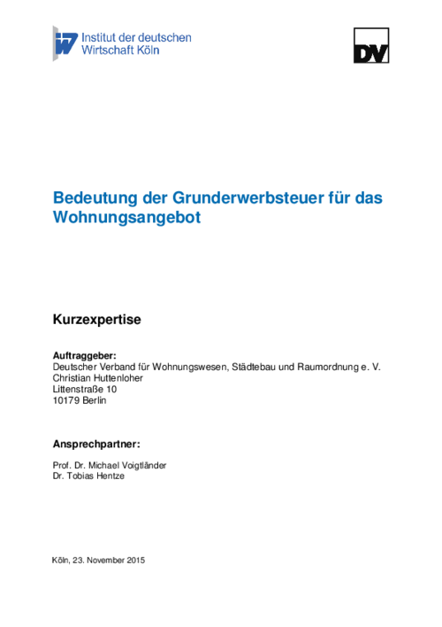 Bedeutung der Grunderwerbsteuer für das Wohnungsangebot