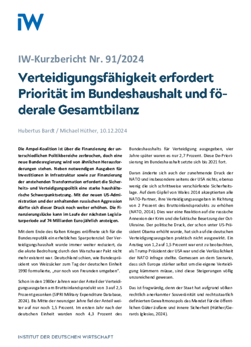 Verteidigungsfähigkeit erfordert Priorität im Bundeshaushalt und föderale Gesamtbilanz