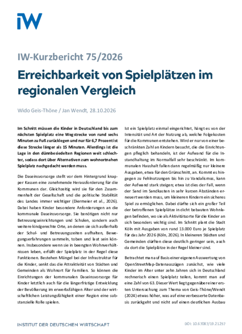 Erreichbarkeit von Spielplätzen im regionalen Vergleich