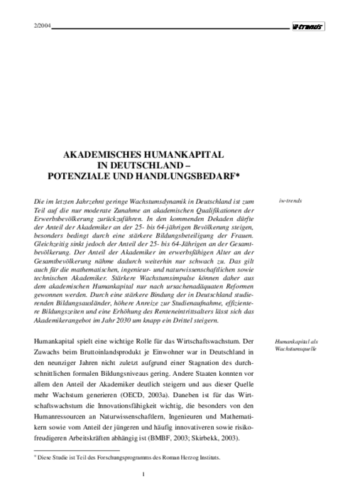 Akademisches Humankapital in Deutschland - Potenziale und Handlungsbedarf