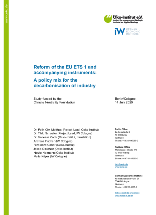 Reform of the EU ETS 1 and accompanying instruments: A policy mix for the decarbonisation of industry