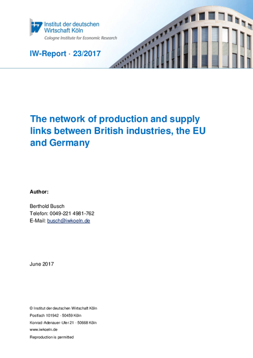 The Network of Production and Supply Links between British Industries, the EU and Germany